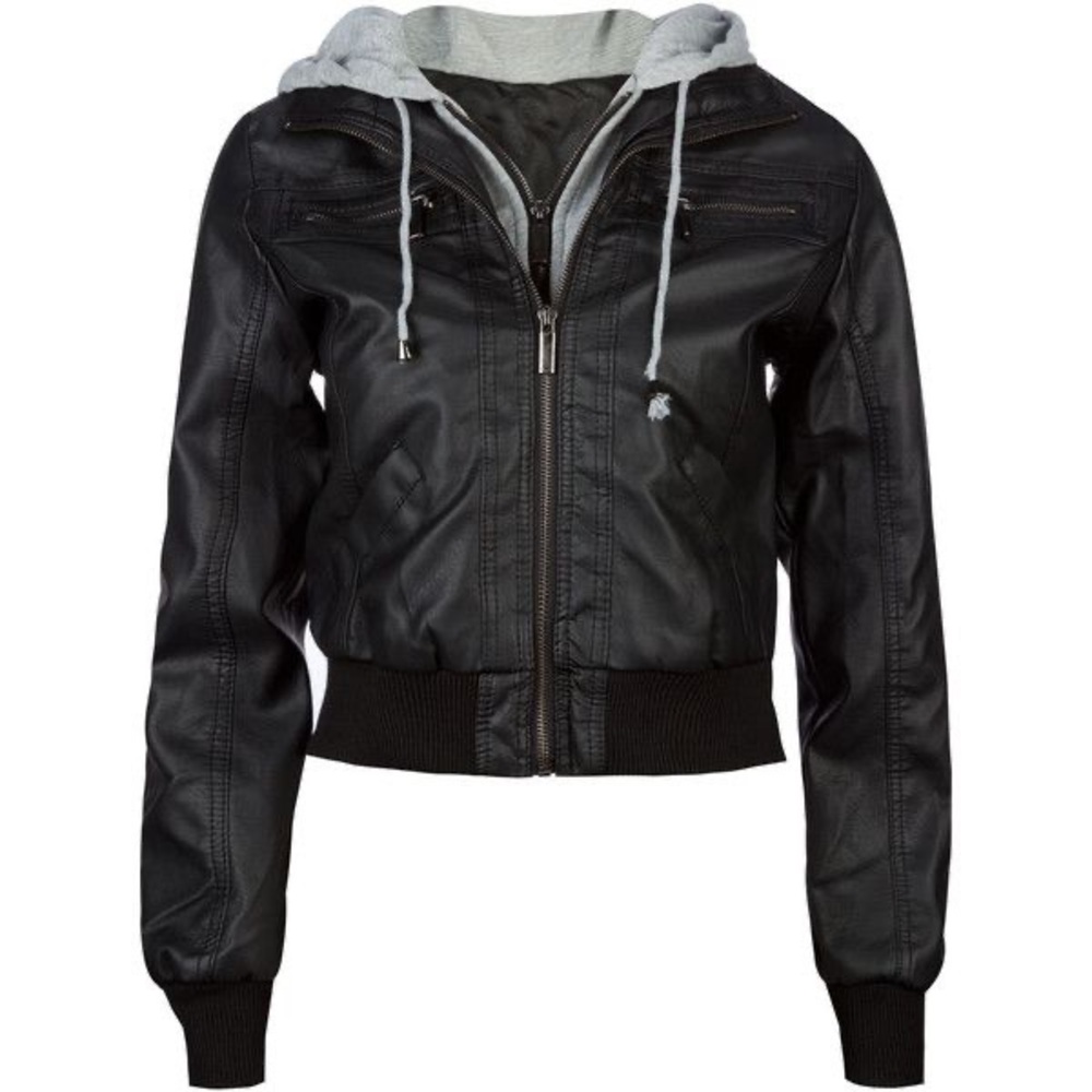 Leather Jacket with Hood